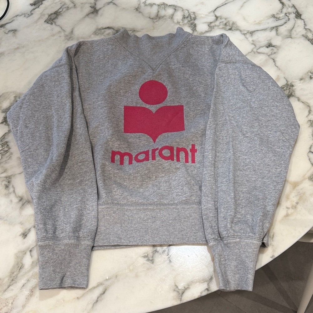Isabel Marant Pink Logo Gray Crew Neck Sweater - Picture 4 of 11